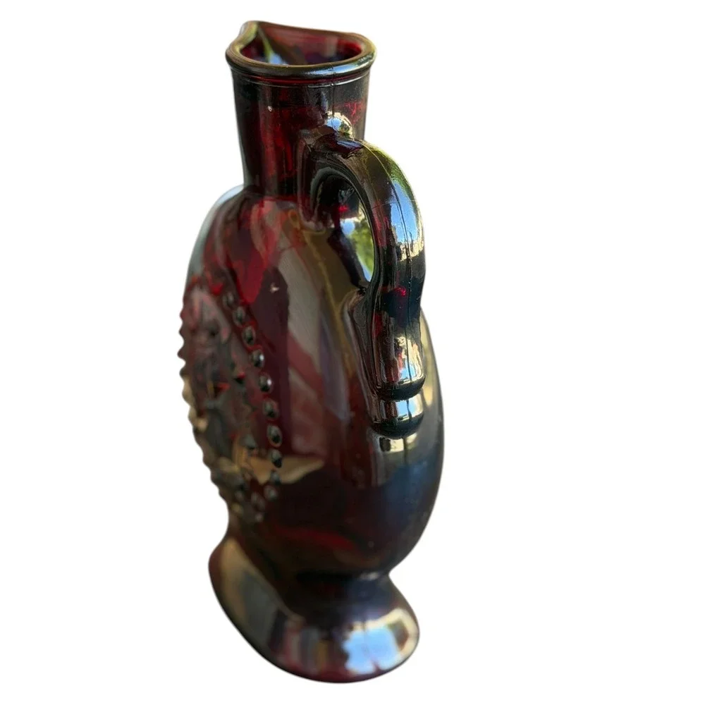 Vintage Wheaton Ruby Red Glass Decanter Pitcher Star Medallion Jim Beam 1970s